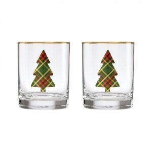 Cambridge 13 Oz Plaid Evergreen Tree Dof Glasses, Set of 2 - MULTI